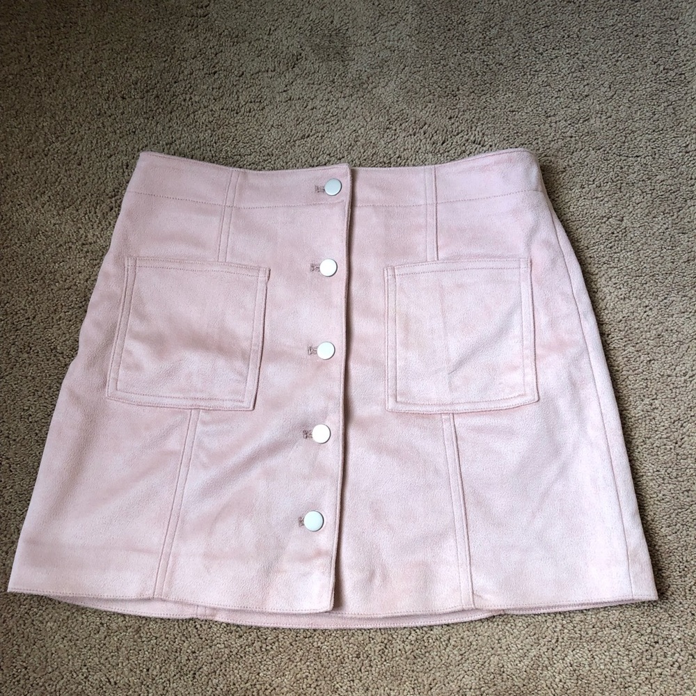 Button Front Light Pink Mini Skirt